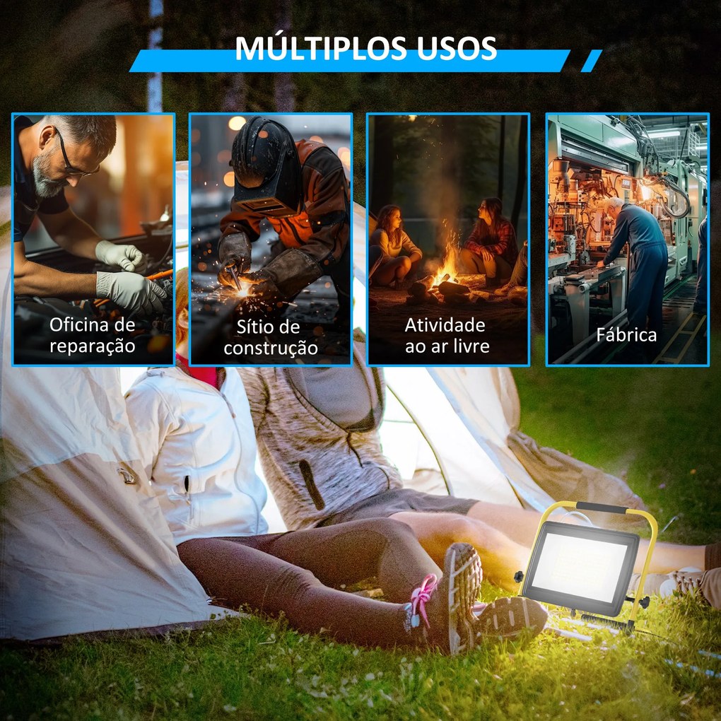 Projetor LED Recarregável com Cabeças e Suporte Ajustáveis 100W 8500 L