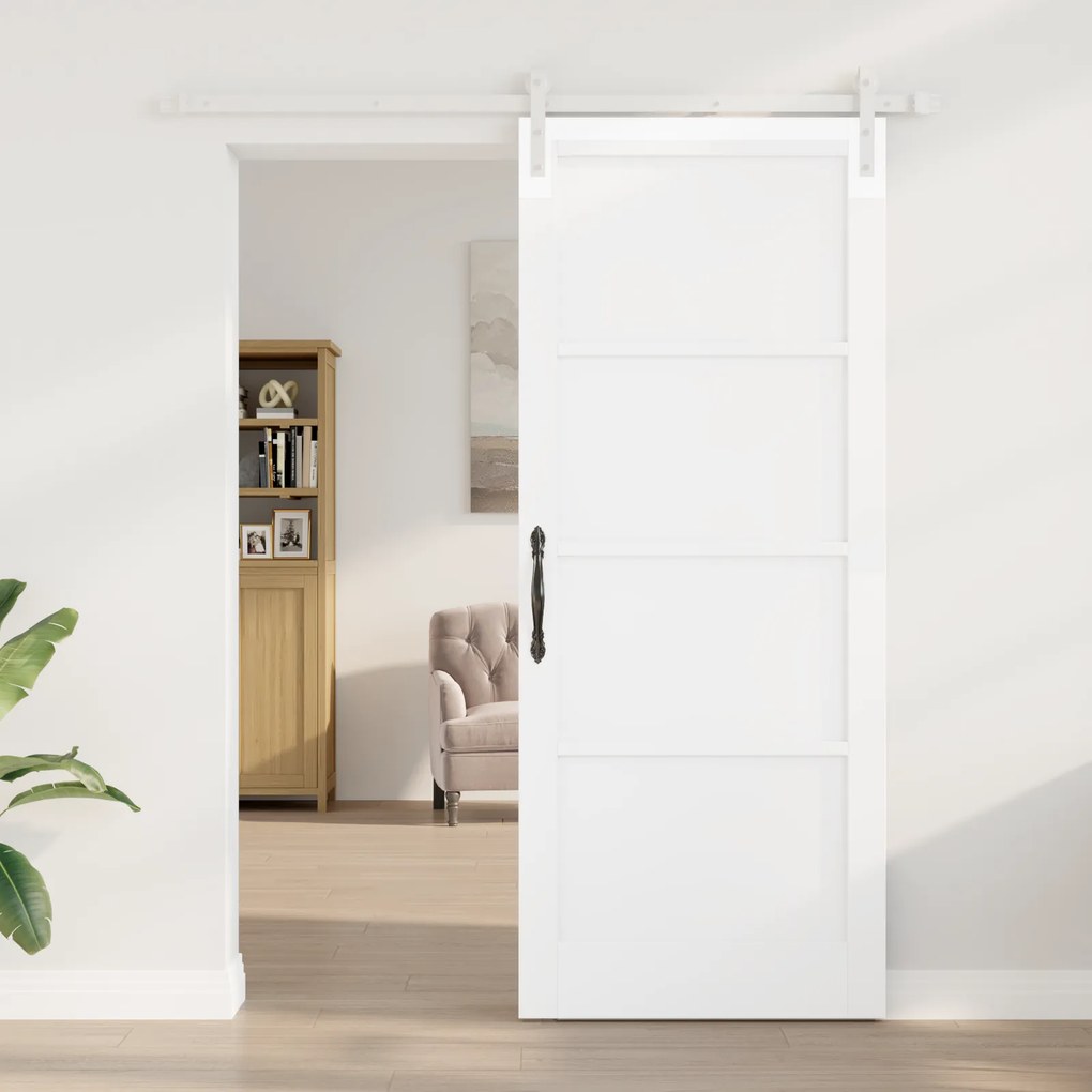Porta Deslizante vidaXL com Conjunto de Ferragens Branca 86x211 cm Mad
