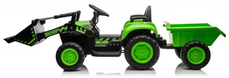 Trator elétrico para crianças 12V Com Pá Frontal e Reboque Verde