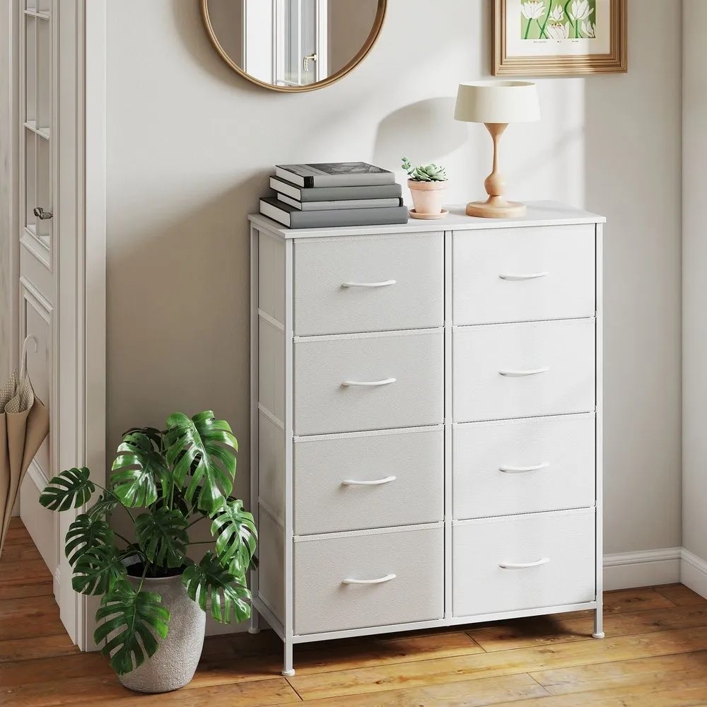 Cómoda com 8 gavetas forradas a tecido 30 x 76,7 x 95,2 cm Branco