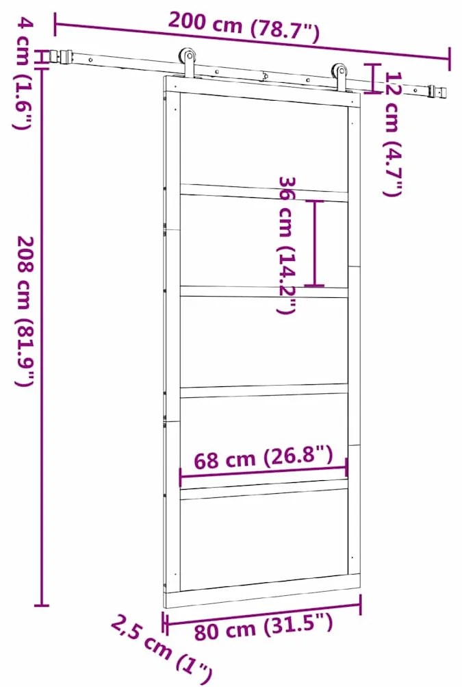 Porta Deslizante Castanho 80 x 208 cm Madeira de pinho maciça