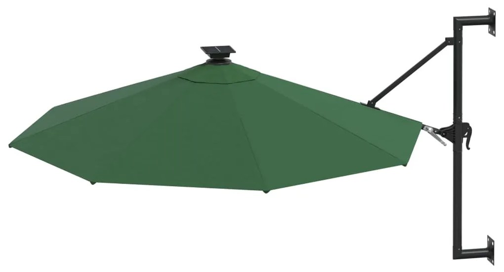 Guarda-sol para jardim de parede com luzes LED 300 cm verde