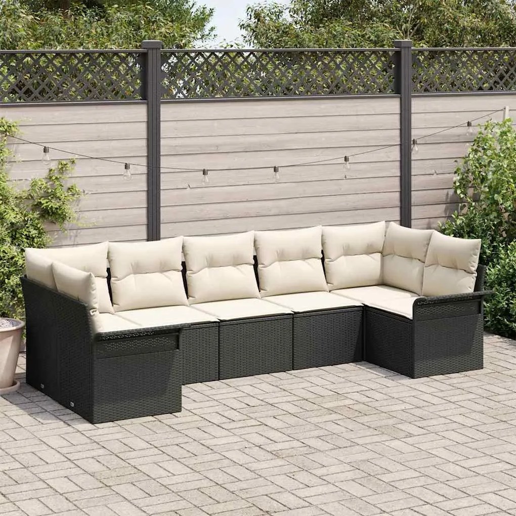 Conjunto de Sofá de Jardim de 7 peças da com almofadas em rattan sinté