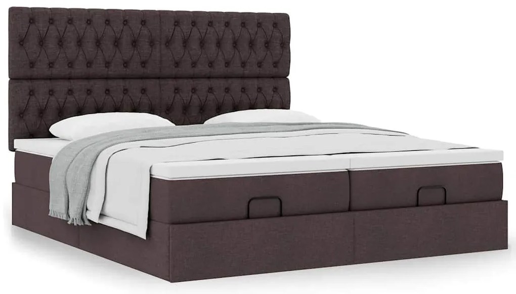 Estrutura de cama otomana com colchões tecido castanho escuro