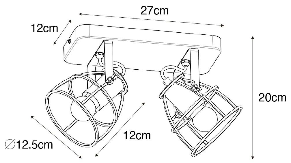 Projetores de teto industriais cinzento escuro com madeira ajustáveis 2 luzes - Arthur