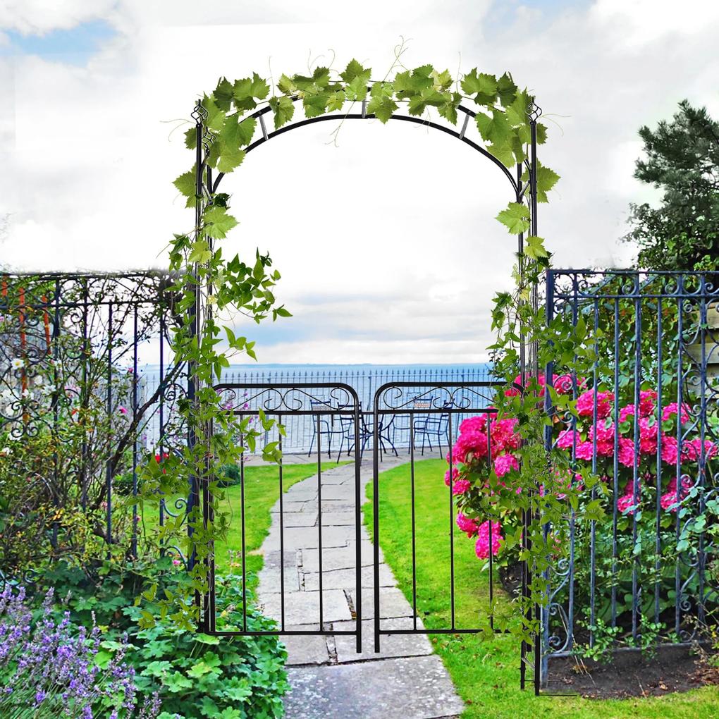 Outsunny Arco de jardim com porta dupla treliça metálica com fechadura para plantas trepadeiras Pátio 108x45x215 cm cor preto fosco