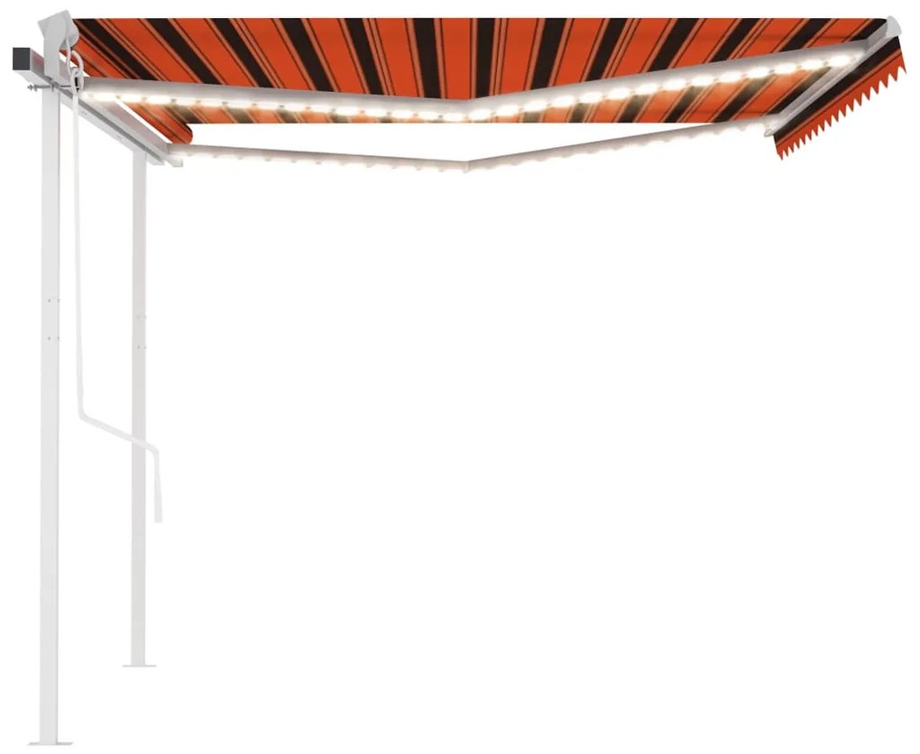 Toldo autom. LED e sensor de vento 4x3 m laranja e castanho