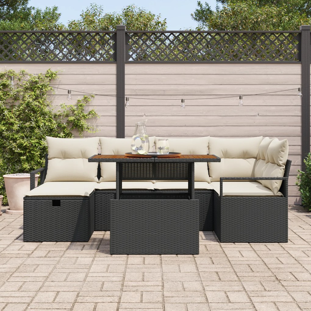 Conjunto de Sofás de Jardim vidaXL com Almofadas Preto Vime PE, Sofá d