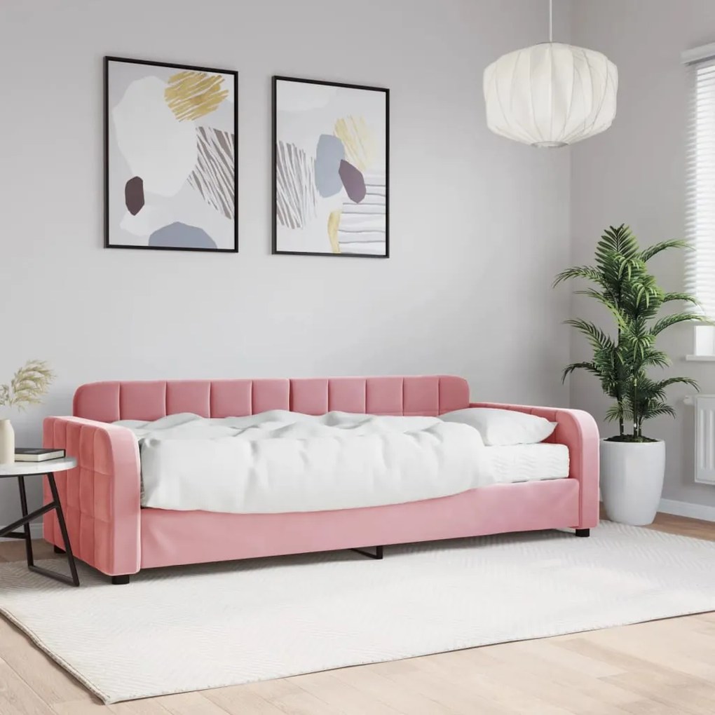 Sofá-cama com colchão 80x200 cm veludo rosa