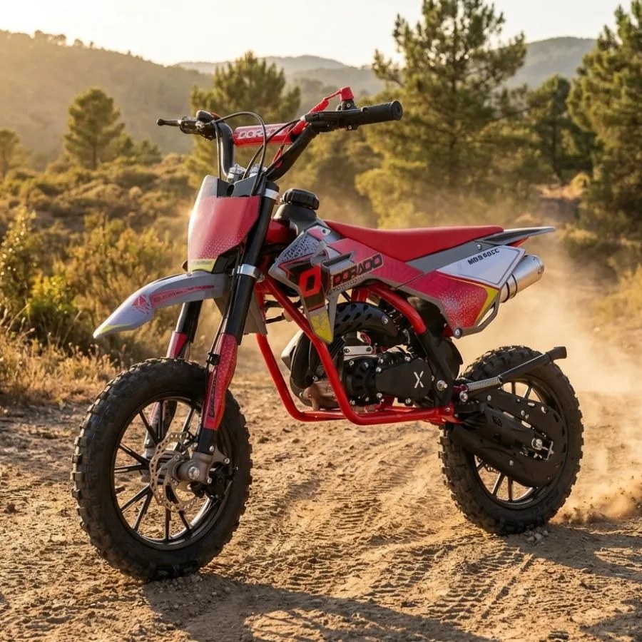 MINI MOTO Crianças MINICROSS gasolina DORADO MD3 49cc 2T 10/10" Com Limitador Velocidade Vermelha