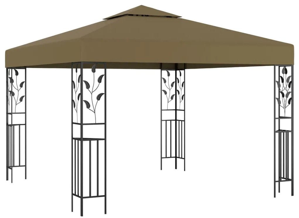 Gazebo com cordões de luzes LED 3x3 m cinza-acastanhado