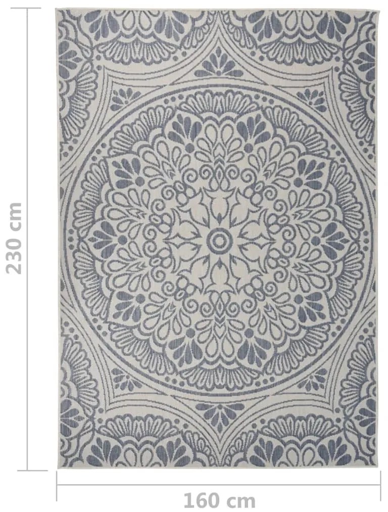 Tapete de tecido plano para exterior 160x230 cm padrão azul