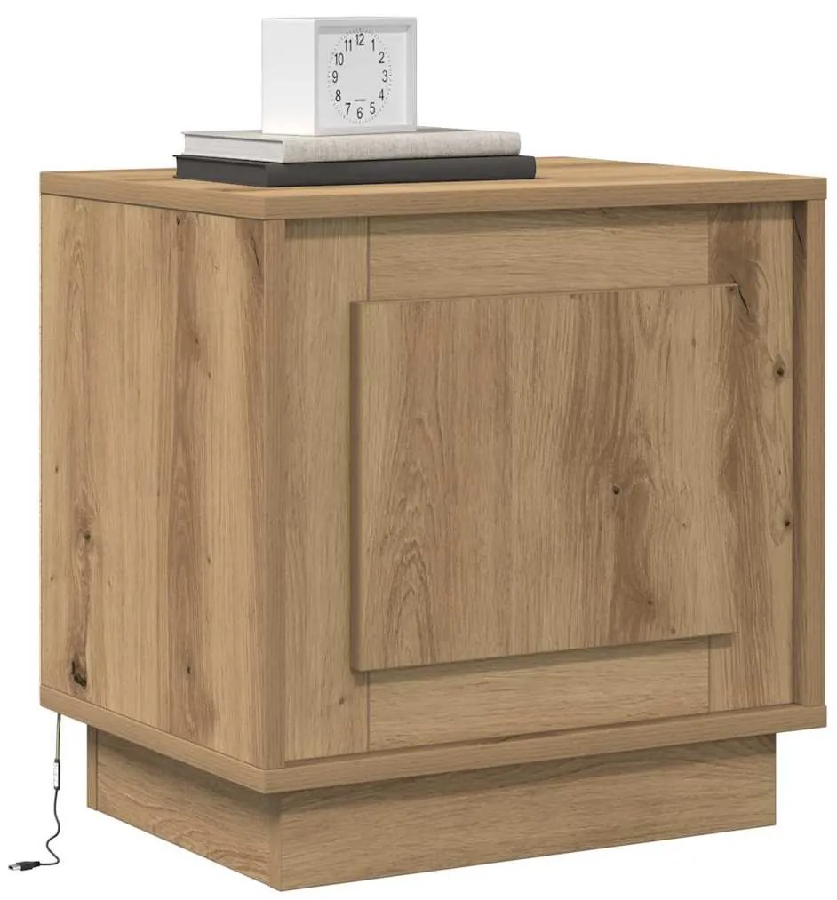 Criado-mudo com Luzes de LED Carvalho Artesanal 44x34,5x45 cm