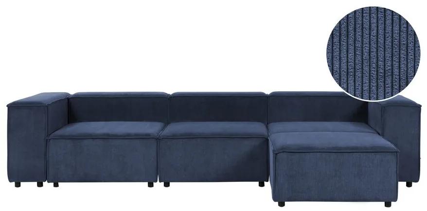 Sofá de canto modular 3 lugares com repousa-pés em bombazine azul escuro APRICA Beliani