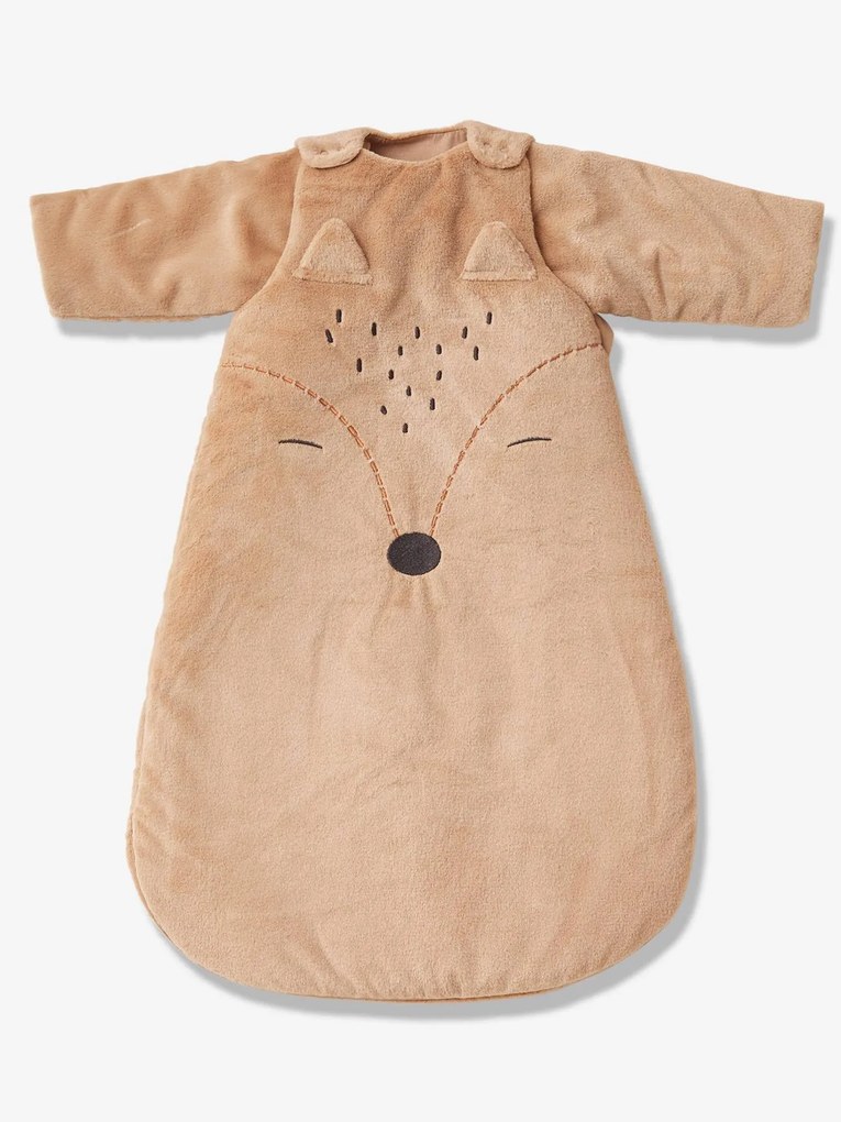 Saco de bebé com mangas amovíveis, em imitação pelo, tema Baby Fox castanho medio liso com motivo