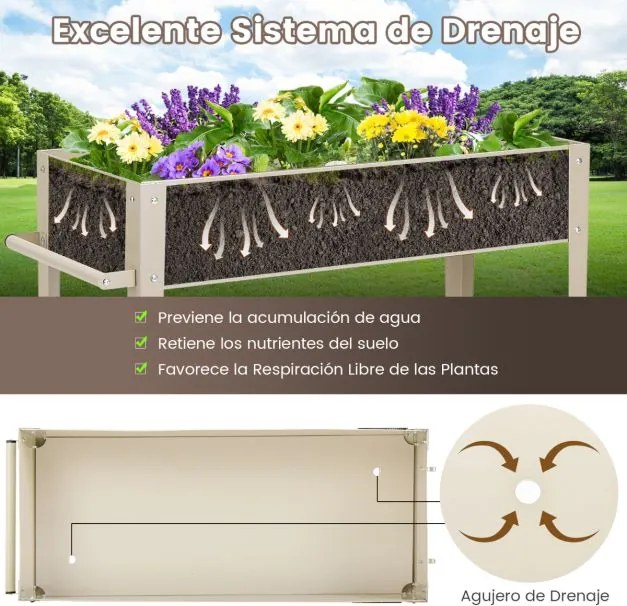 Caixa de cultivo com rodas para plantas e flores 95 x 40 x 80 cm branco