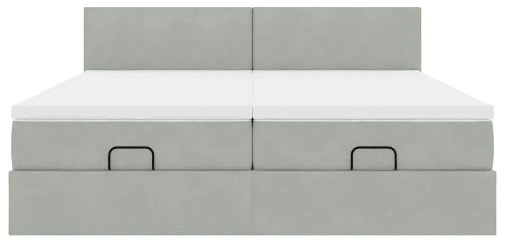 Estrutura cama otomana colchões 180x200cm veludo cinzento claro