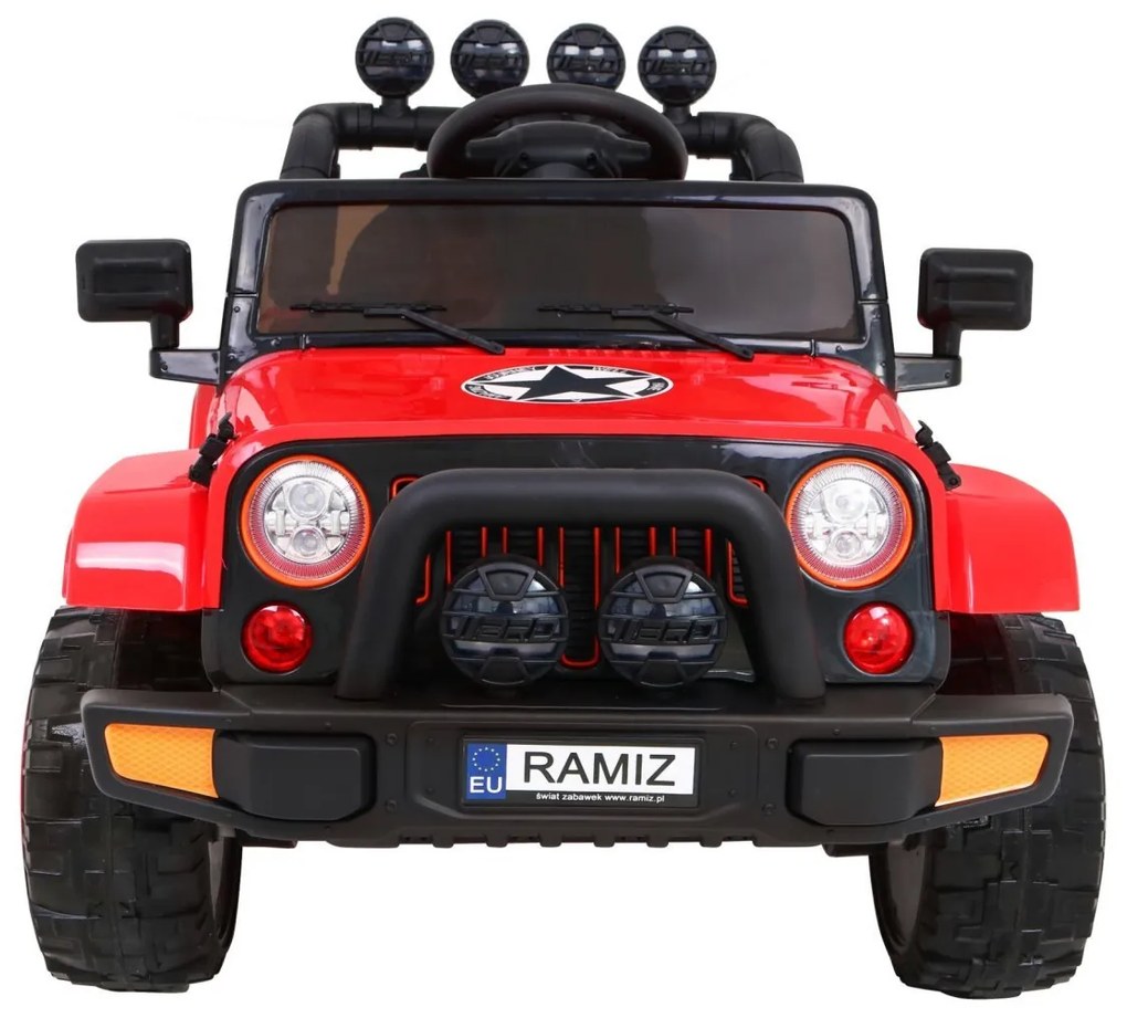 Jipe elétrico para Crianças off-road 12V 4x4, Rodas Espuma EVA, Assento couro ecológico Vermelho
