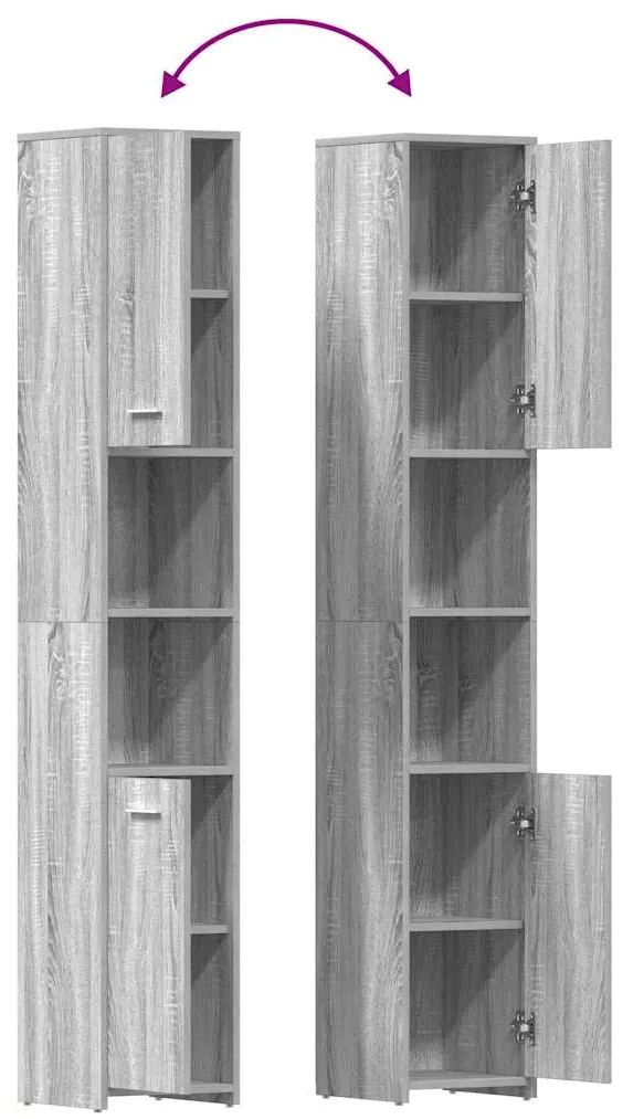 Armário WC 30x30x183,5 cm derivados de madeira cinzento sonoma