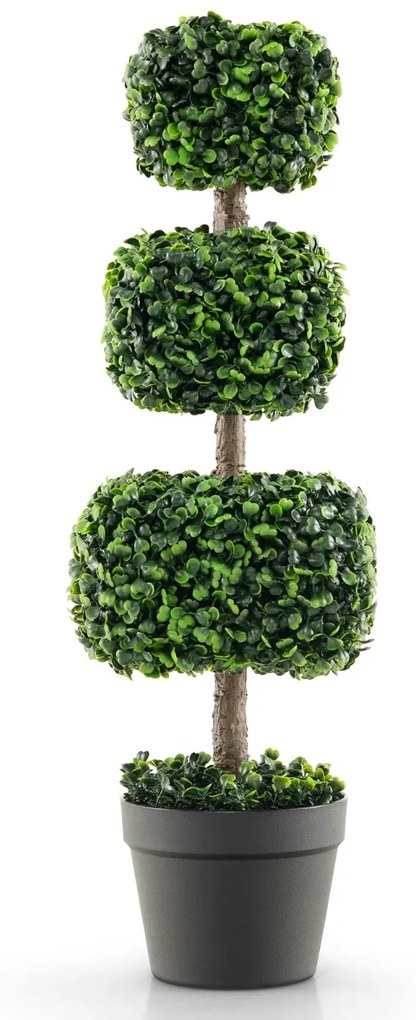 Árvore artificial de bola de 75 cm preenchida com planta de cimento em forma de 3 quadrados para jardim de escritório doméstico e entrada verde