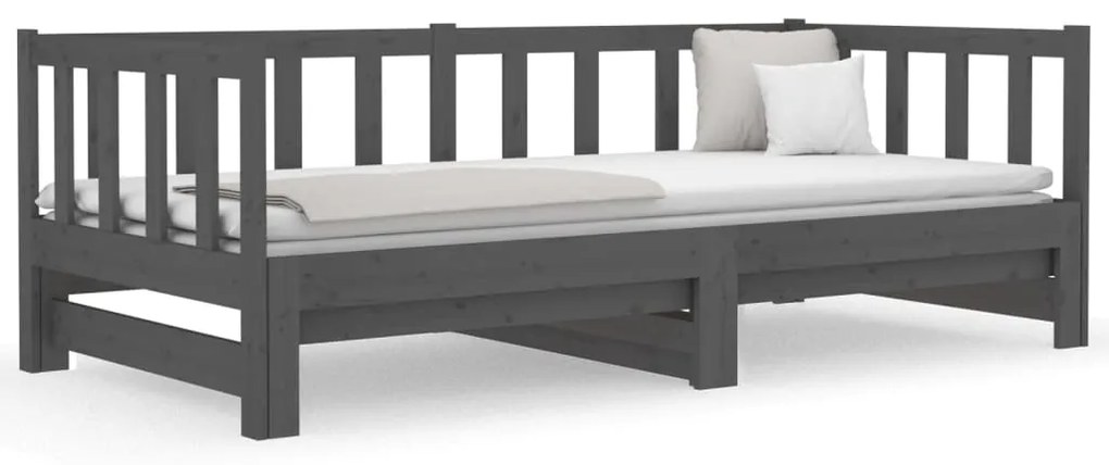 Estrutura sofá-cama de puxar 2x(90x190) cm pinho maciço cinza