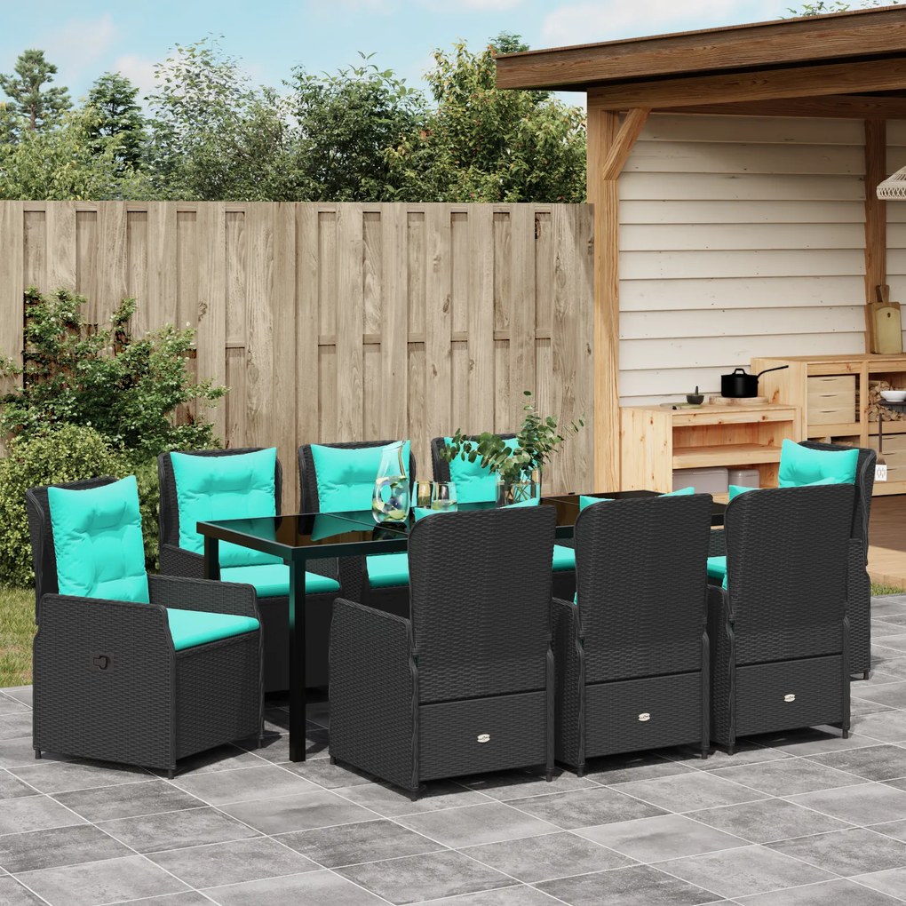 Conjunto de Jantar de Jardim de 9 Peças em Rattan PE Preto