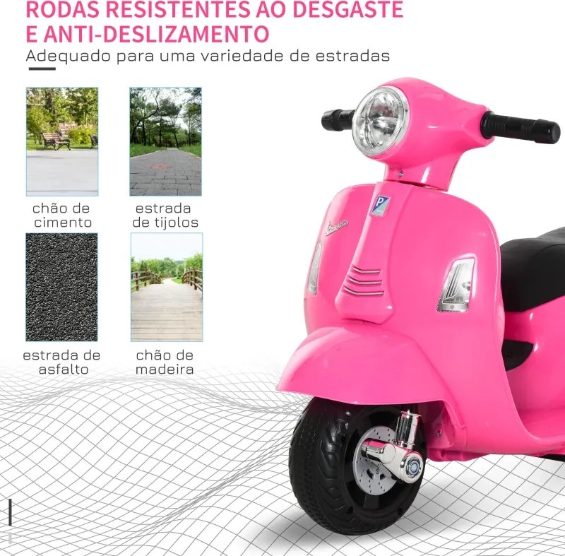 Mota elétrica 6V ara crianças 1,5 a 3 anos com licença faróis buzina e 4 rodas 66,5x38x52 cm Rosa