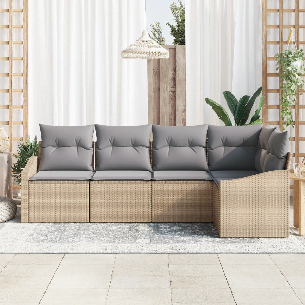 conjunto de jantar de jardim 5 peças com almofadas bege em rattan sint