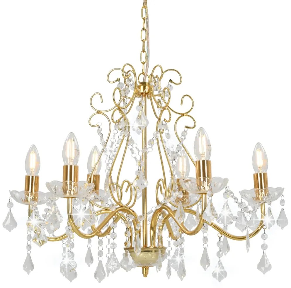 Lustre com contas de cristal 6 x E14 redondo dourado