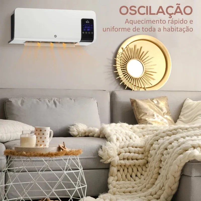 Aquecedor Elétrico de Parede com Controlo Remoto - Branco - 54,5x12x21