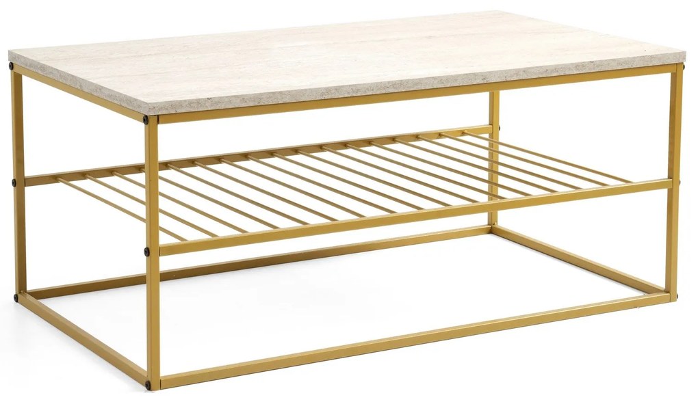 Mesa de Centro Asude – Travertino Dourado – 95x42x55 cm
