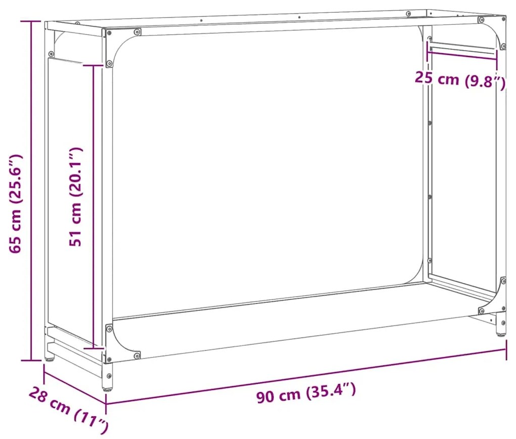 Suporte para lenha 90x28x65 cm aço laminado a frio antracite