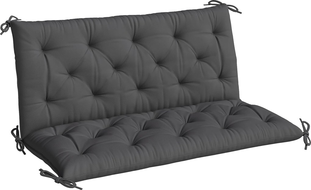 Outsunny Almofada para Banco de Jardim ou para Balanço de Jardim 120x110x12 cm de 2 Lugares com 6 Cordões de Fixação Preto | Aosom Portugal