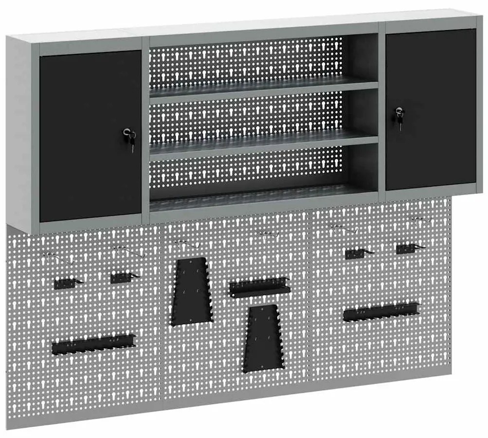 Conjunto de Armário de Ferramentas e Painel de Ferramentas de 6 Peças