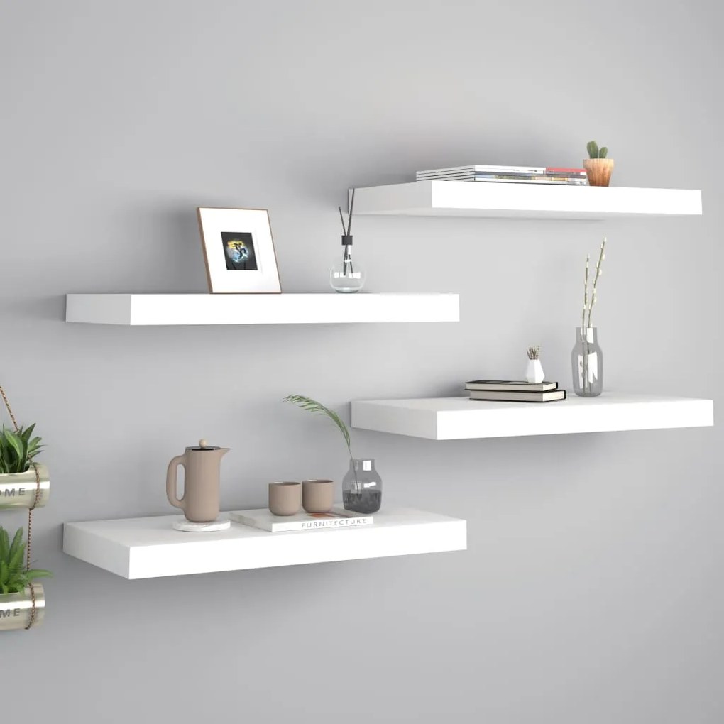 323810 vidaXL Prateleiras de parede suspensas 4 pcs 50x23x3,8cm MDF branco