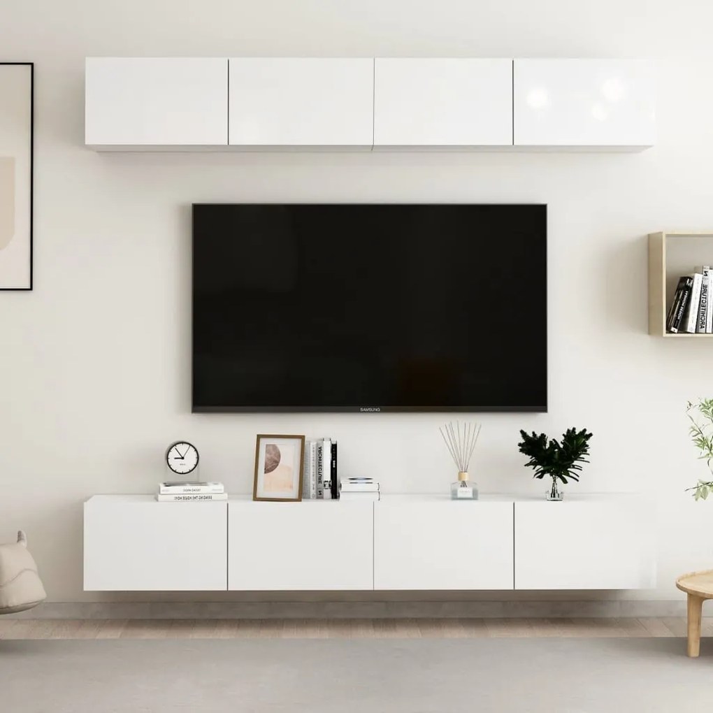 vidaXL Móveis de TV 4 pcs derivados de madeira branco brilhante