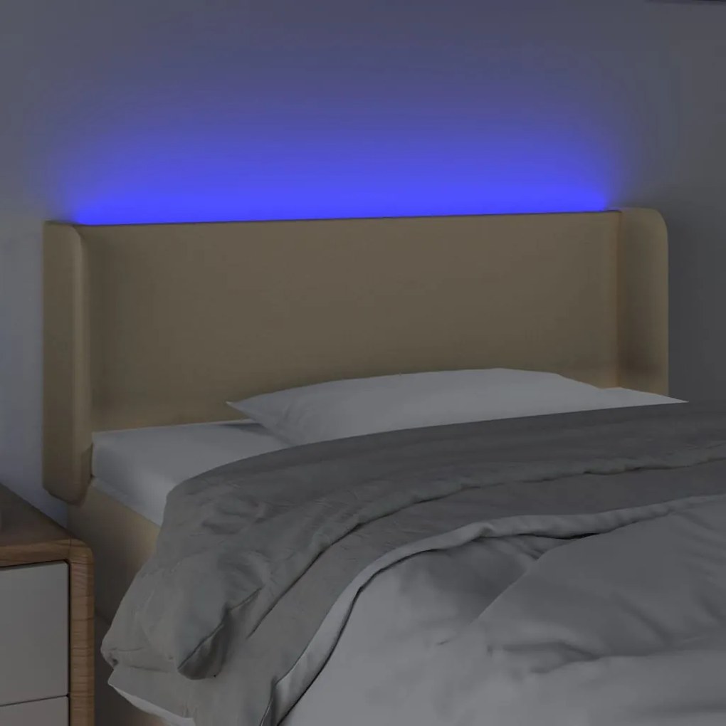 Cabeceira de cama c/ luzes LED tecido 93x16x78/88 cm cor creme