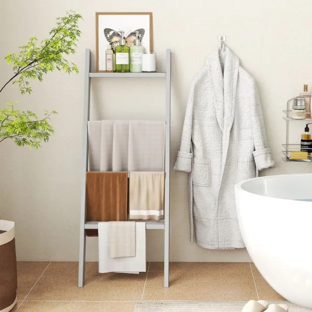 Suporte toalhas em forma escada de 4 níveis 50 × 7,5 × 137 cm cinza