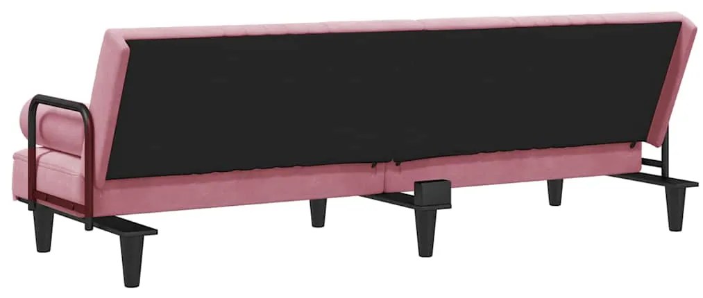 Sofá-cama com apoio de braços veludo rosa