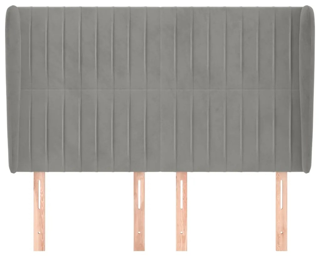 Cabeceira de cama c/ abas veludo 147x23x118/128cm cinza-claro
