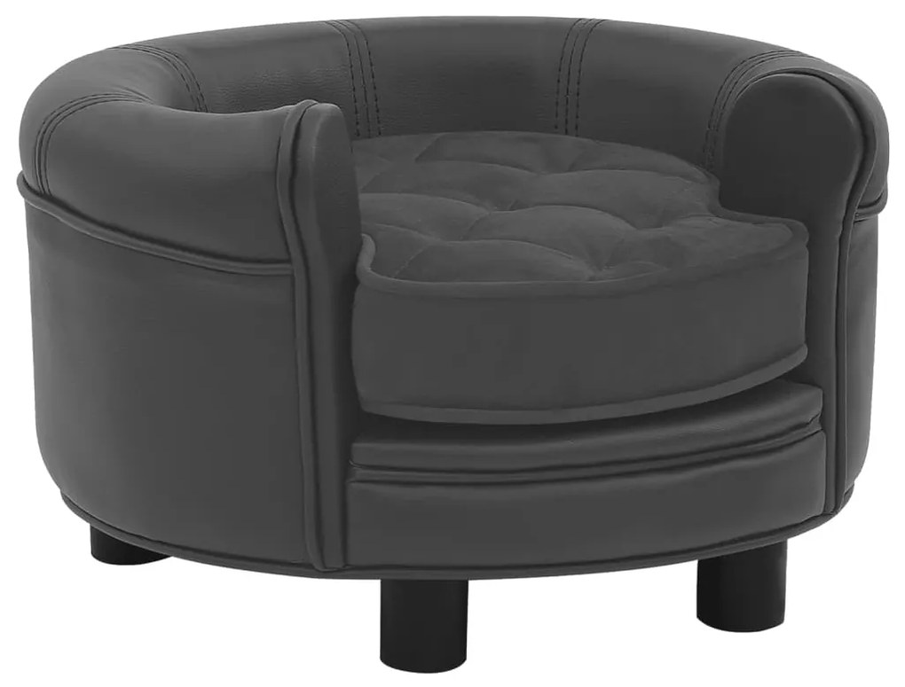 vidaXL Sofá para cães 48x48x32 cm pelúcia/couro artif. cinzento-escuro