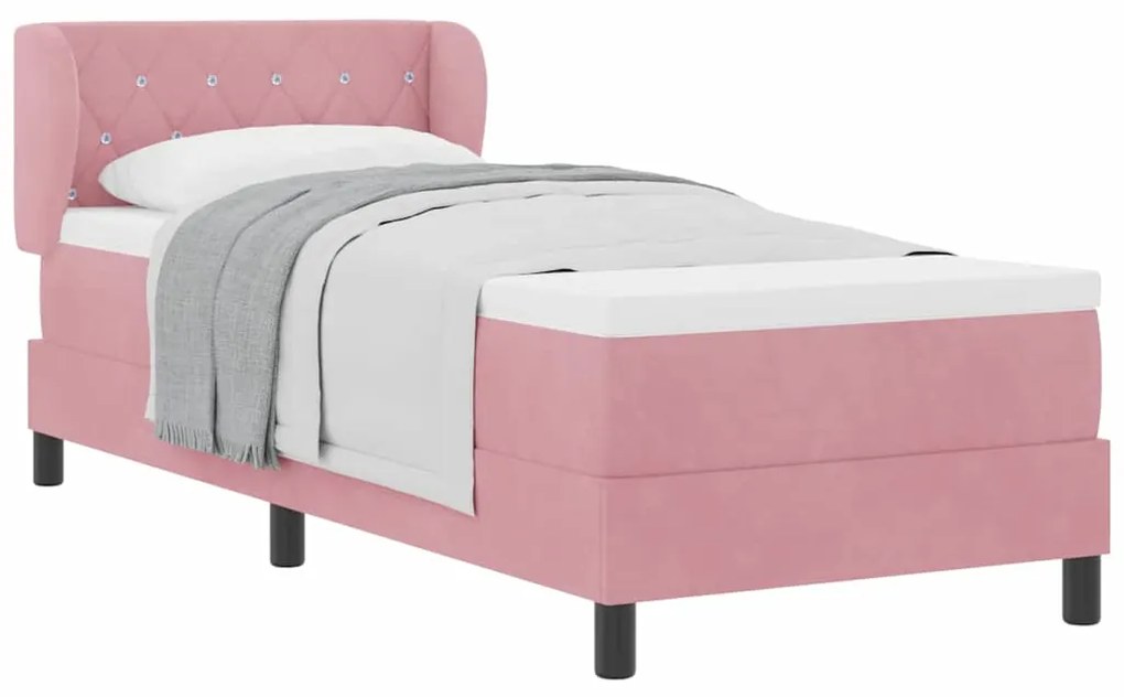 Cama Box Spring vidaXL com Colchão Rosa 80x200 cm de Veludo