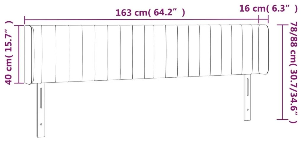 Cabeceira de cama c/ abas veludo 163x16x78/88cm cinzento-escuro