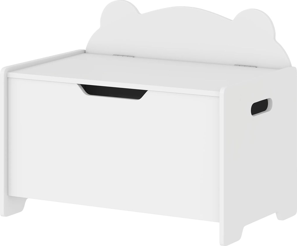 Baú para brinquedos infantil 60 x 38 x 48 cm com tampa rebatível, baú de arrumação infantil, em forma de urso, branco