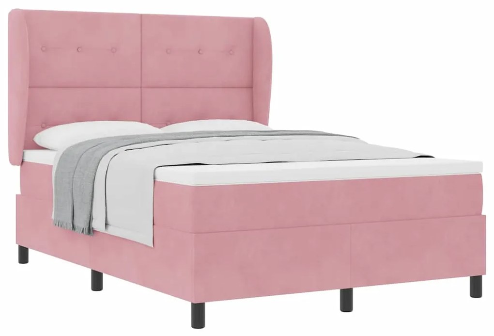 Cama Box com Colchão Rosa 140x200 cm em Veludo