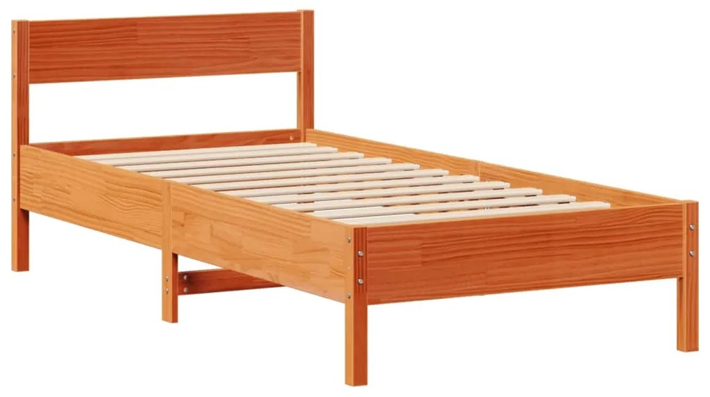Cama com estante sem colchão 75x190cm pinho maciço castanho-mel