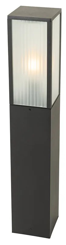 Candeeiro de pé exterior preto com vidro canelado 80 cm IP44 - Charlois Moderno