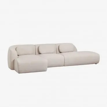 Sofá Modular Chaise Longue Esquerdo De 3 Peças Com Divã Direito Em Chenille Coquette Chenille Bege Creme - Sklum