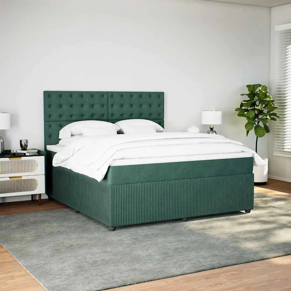 Cama com molas/colchão 180x200 cm veludo verde-escuro