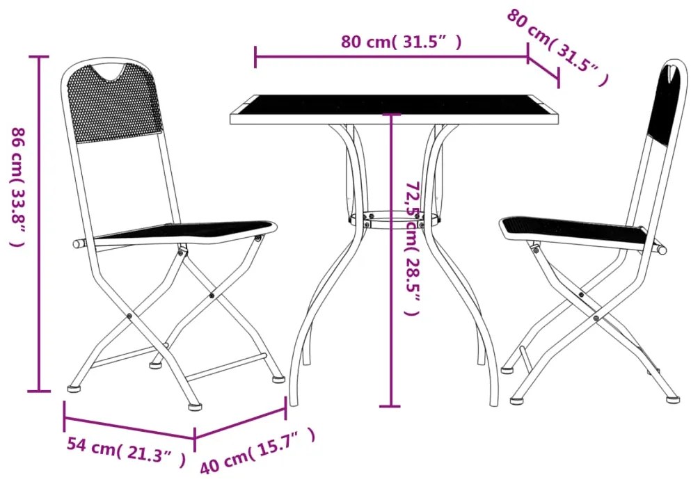 3 pcs conjunto de jantar para jardim rede de metal antracite